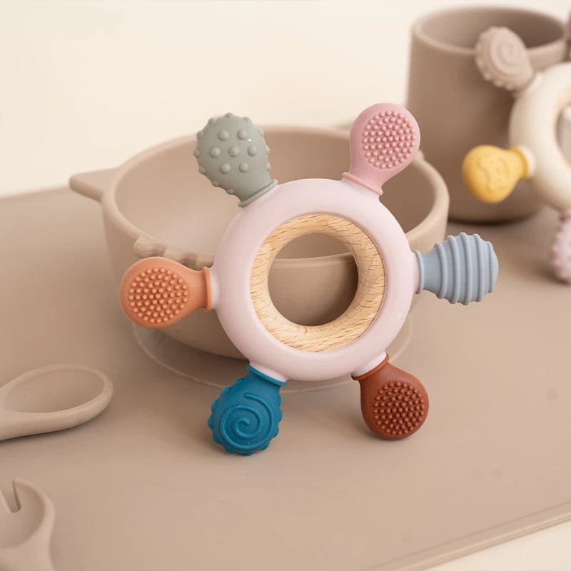 Silicone & Wooden Ring Baby Teether